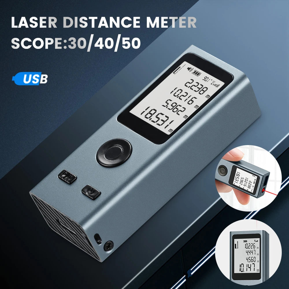 Laser Distance Meter 25M 30M 40M 50M 60M Laser Rangefinder USB Charging Multifunction Trena Laser Range Finder Measuring Tool