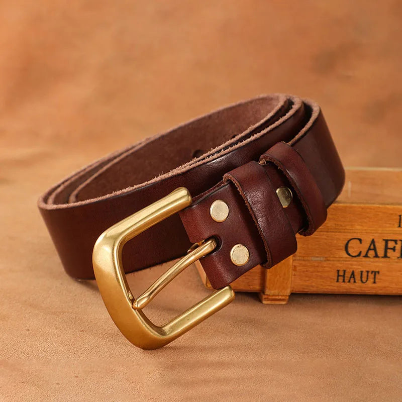 Genuine Leather Belt Men Luxury Strap Male Fashion Pure Cowhide Copper Buckle Wild Classic Retro Pin Buckle High Quality