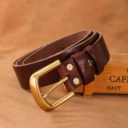 Genuine Leather Belt Men Luxury Strap Male Fashion Pure Cowhide Copper Buckle Wild Classic Retro Pin Buckle High Quality