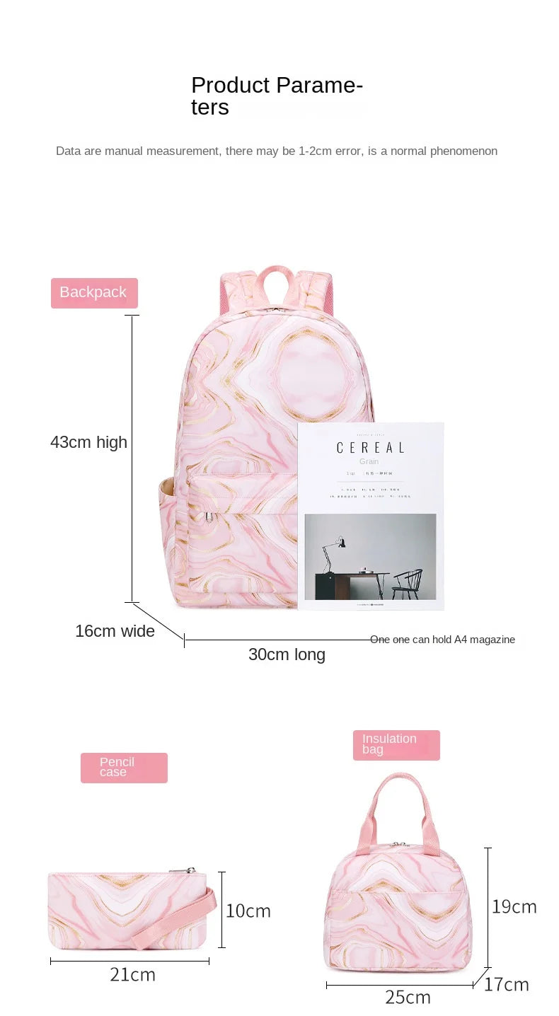 School Bags for Teenagers Girls Schoolbag Large Capacity Printing School Students Backpack Set Lunch bag Kids Cute Book Bags