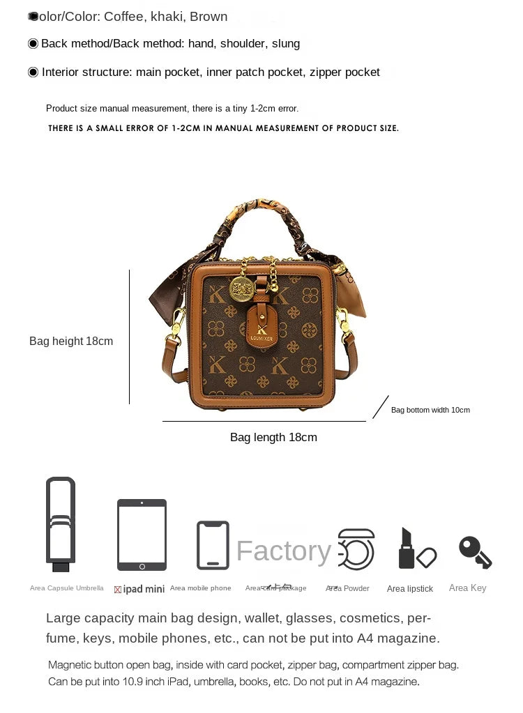 Ladies' handbag, light luxury square bag, 2026 autumn and winter new style, high-end and high designer single shoulder crossbody