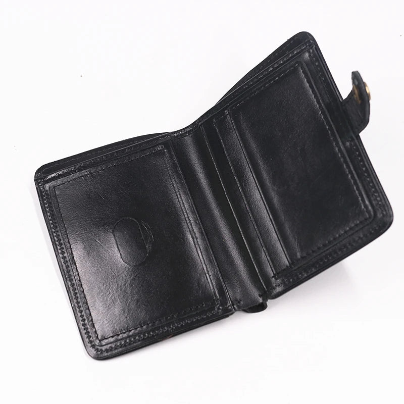 Genuine Leather Wallet For Men Vintage Real Cowhide Wrinkled Short Bifold Slim Thin Hasp Men's Wallets Purse Credit Card Holder