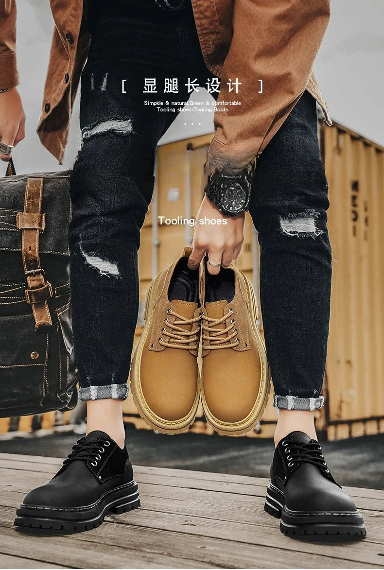 Fashion Men's Leather Shoes England Style Formal Shoes for Man Non Slip Ankle Boots Outdoor Waterproof Casual Tim Work Land Shoe