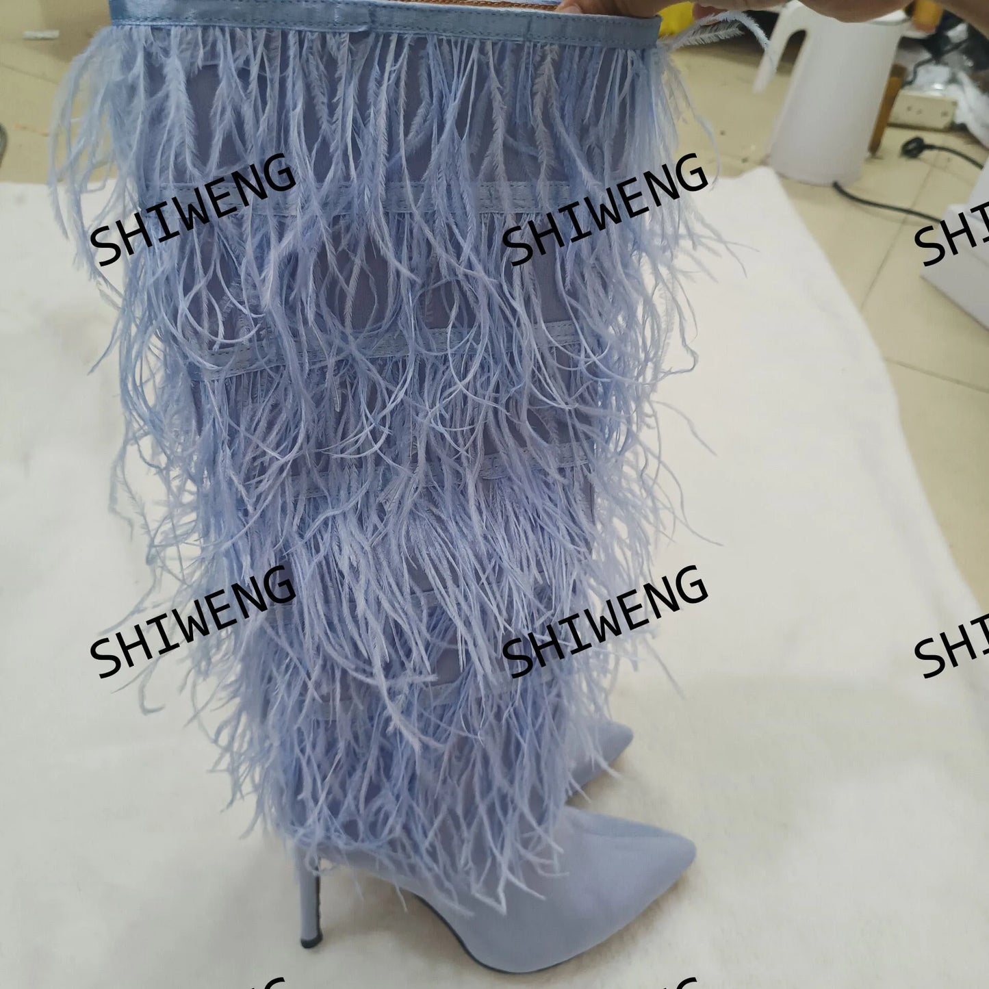 2025 Women Fur Over The Knee Boots Sexy Pointed Toe Thin Heel Accept Customized New  Fashion Women Runway Boots 44 44