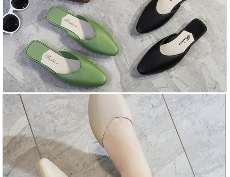 Women's Summer Outdoor Wear Pointed Toe Faion Mule Slippers Flat Bot f Cover Single oes mat Sle Daily Use ...