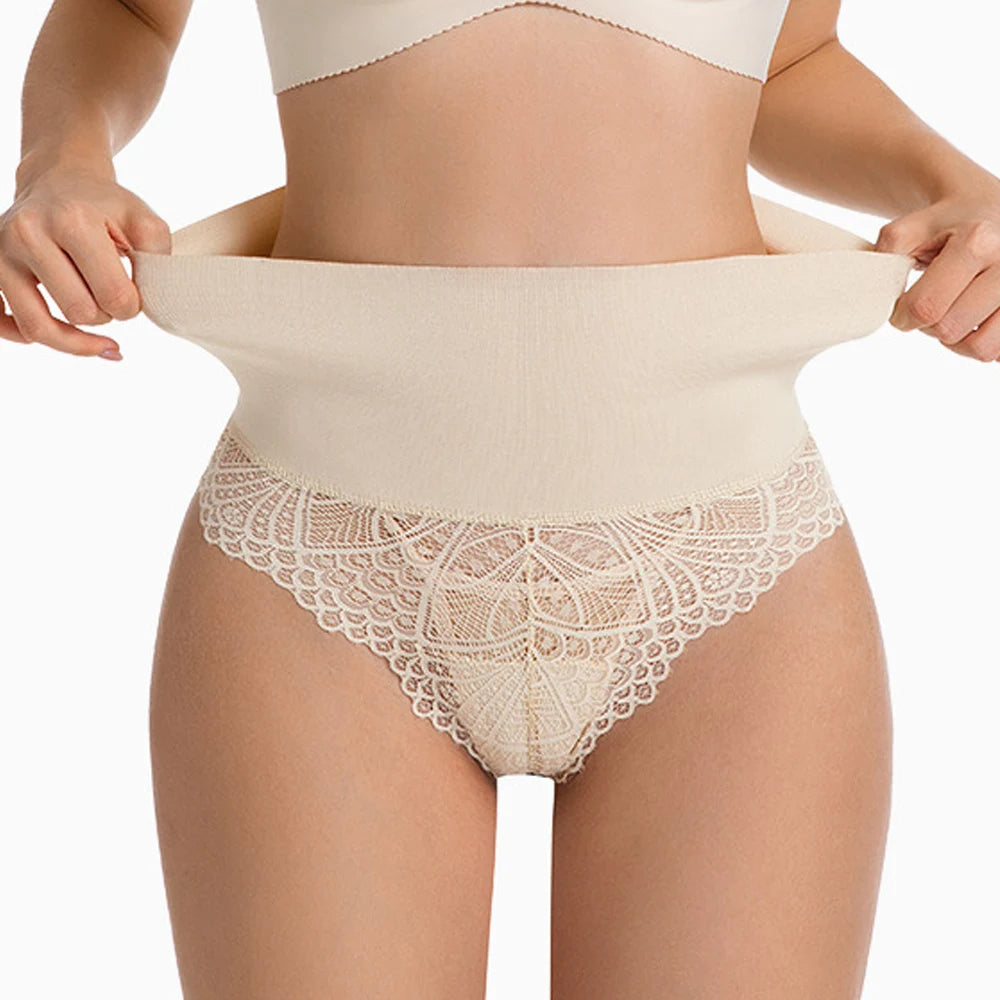 Thong Shapewear for Women Tummy Control Seamless Lace High Waist Thong Body Shaper Underwear