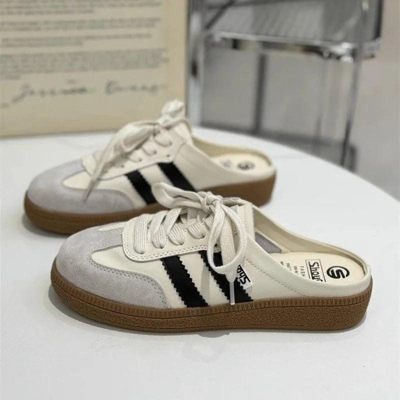 Women Mules Shoes Sports Round Toe Flat Female Footwear Casual Sneakers Clogs Platform Summer Slip on Creeper Baotou Slippers