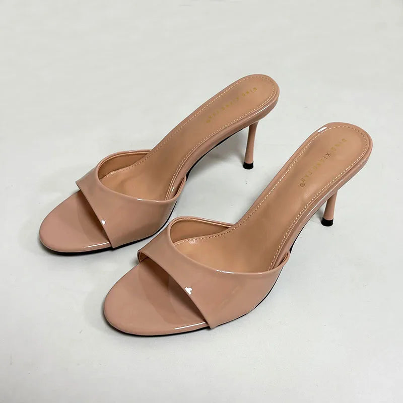 Heeled Footwear Female Slides Women Slippers Summer Spring Fashion Round Toe Ladies Thin Heels Slippers Sandals Pumps Shoes