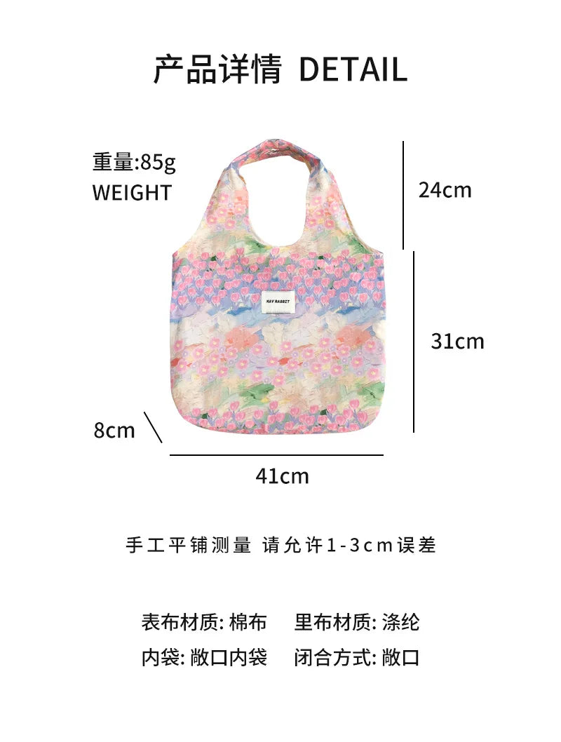 Women's Bag  Cotton Vest Fresh And Artistic Single-shoulder Bag Canvas Large-capacity Daily Handbag Pink Color Simple Fashion