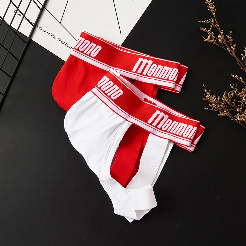 Men's thong pants  cotton double buttocks low waist sexy bullet separation design comfortable  simple white shorts