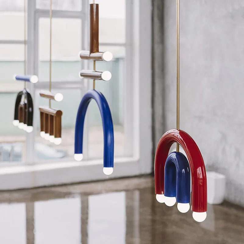 Colorful pendant lights Simple geometric linear pendant light fixture Hotel Restaurant suspension luminaire Bar hanging lights