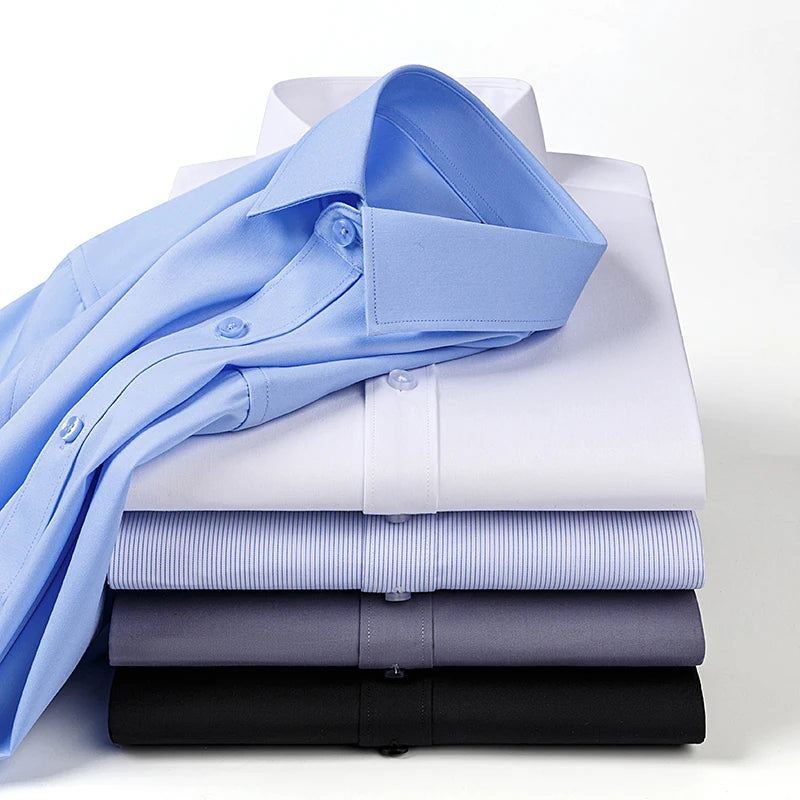 Bamboo Fiber Men's Short Sleeved Shirt Summer Business Formal Wrinkle Resistant Non ironed Black White Blue Gray Shirt 7XL-8XL