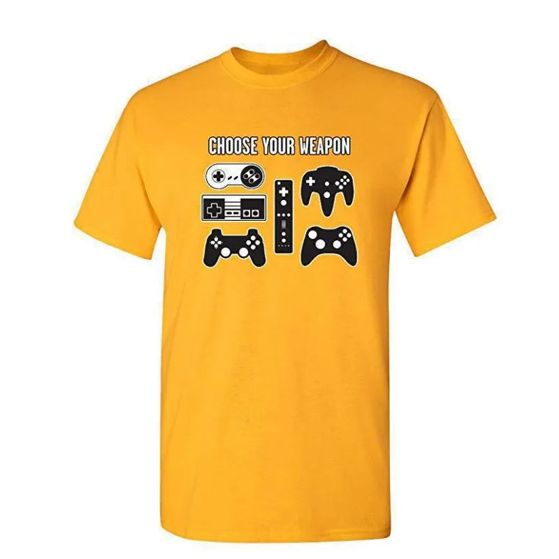 Cotton  100% European-style Men CHOOSE YOUR WEAPON Letter-game Printed Short-sleeved T-shirt Graphic T Shirts  Streetwear