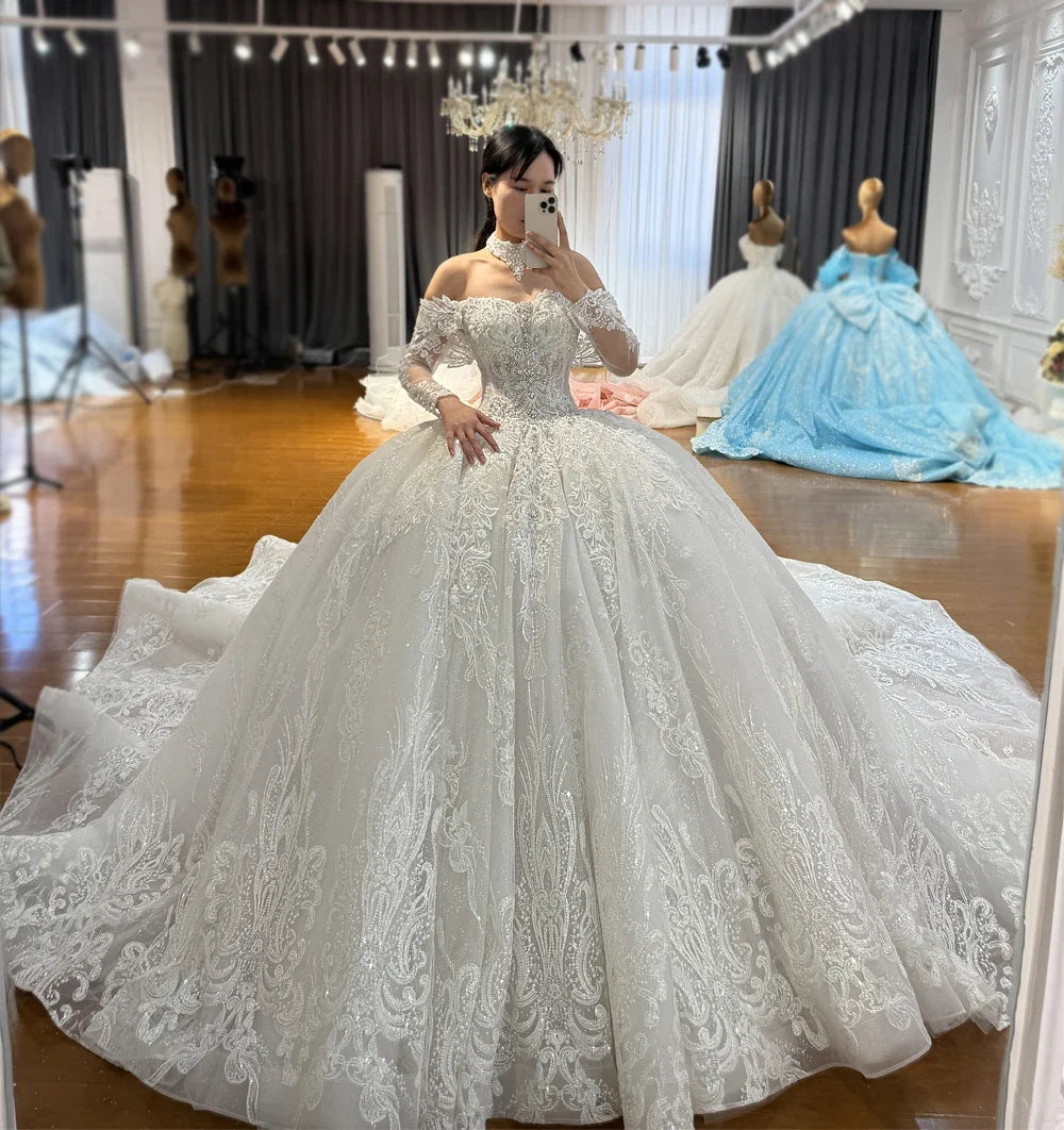 Customized Luxury Wedding Dress Amanda Novias Official New Design Strapless Elegant Bride Dress With Detachable Sleeves