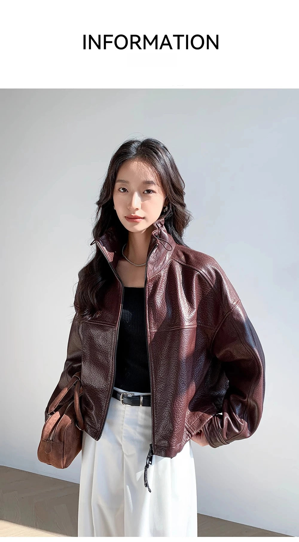 Vintage Genuine Leather Cropped Jackets for Women Spring Autumn 2025 New High-end Simple Stand Collar Bubble Real Sheepskin Coat