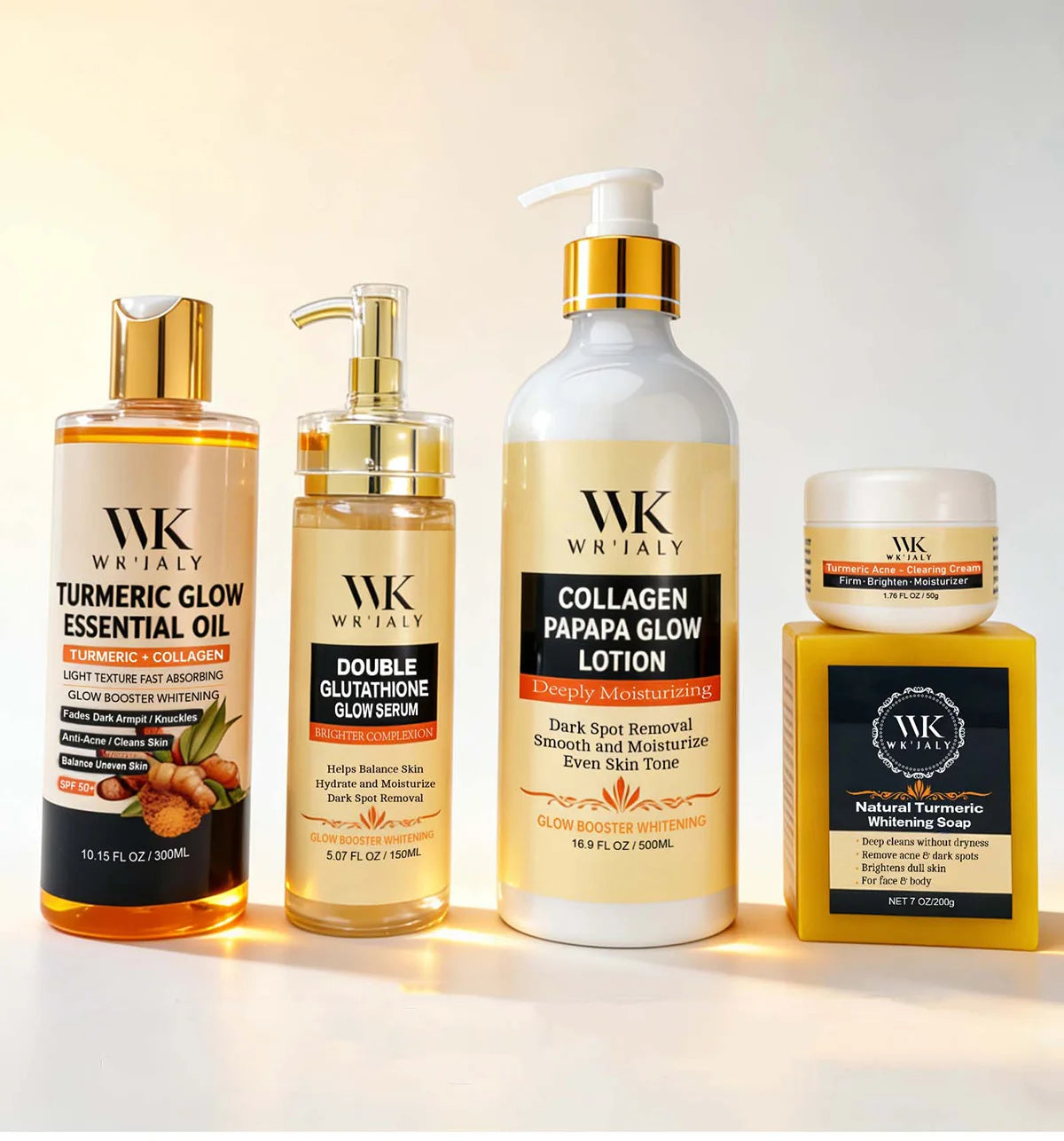 WK JALY Whitening Skin Care Set, Moisturize With Collagen, Glutathione, Natural Turmeric, Remove Acne, Dark Spot, Even Skin Tone
