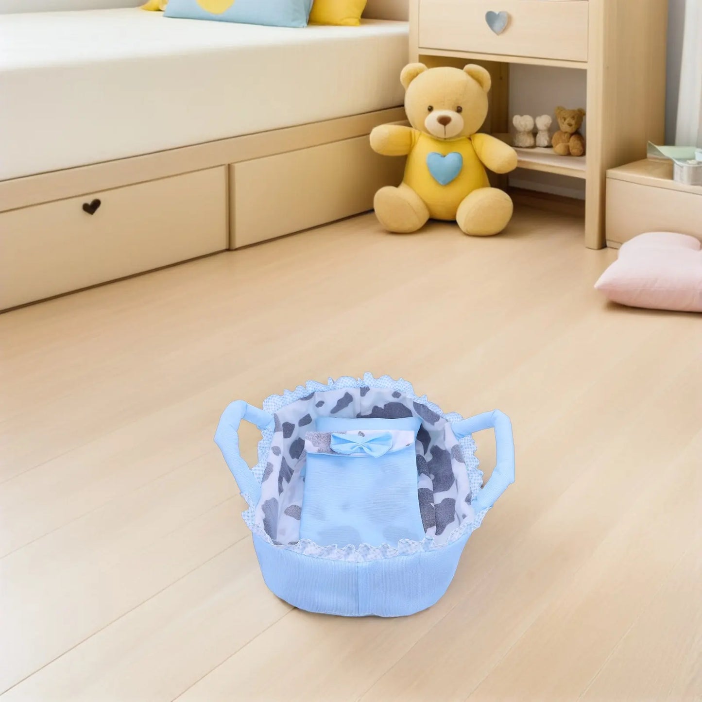 Baby Bassinet Carrying Cradle for 35Cm Reborn Baby Crib Bed Carrier Pillow Blanket Portable Mini Cradle Dollhouse Furniture Prop