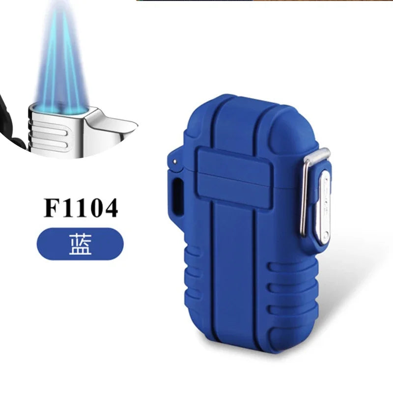 Outdoor Waterproof Lighter with Lanyard Portable Blue Flame Jet Lighter Butane Turbo Cigar Lighter Camping Wading Men's Gadgets