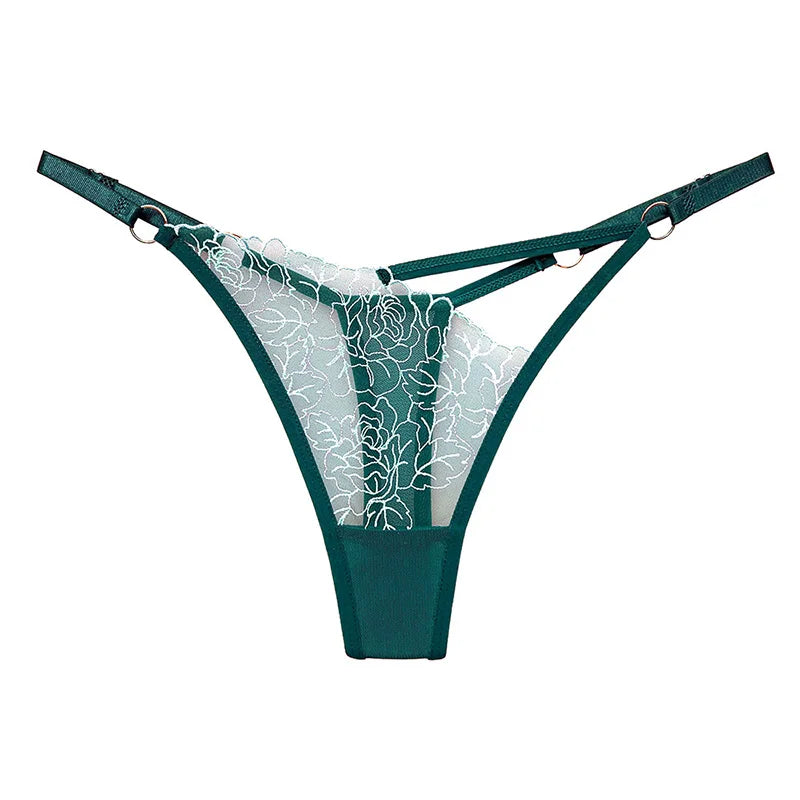 Sexy Lace Embroidery Thongs Women G strings Panties Transparent Mesh Underwear Ladies Briefs Adjustable Waist Culotte female