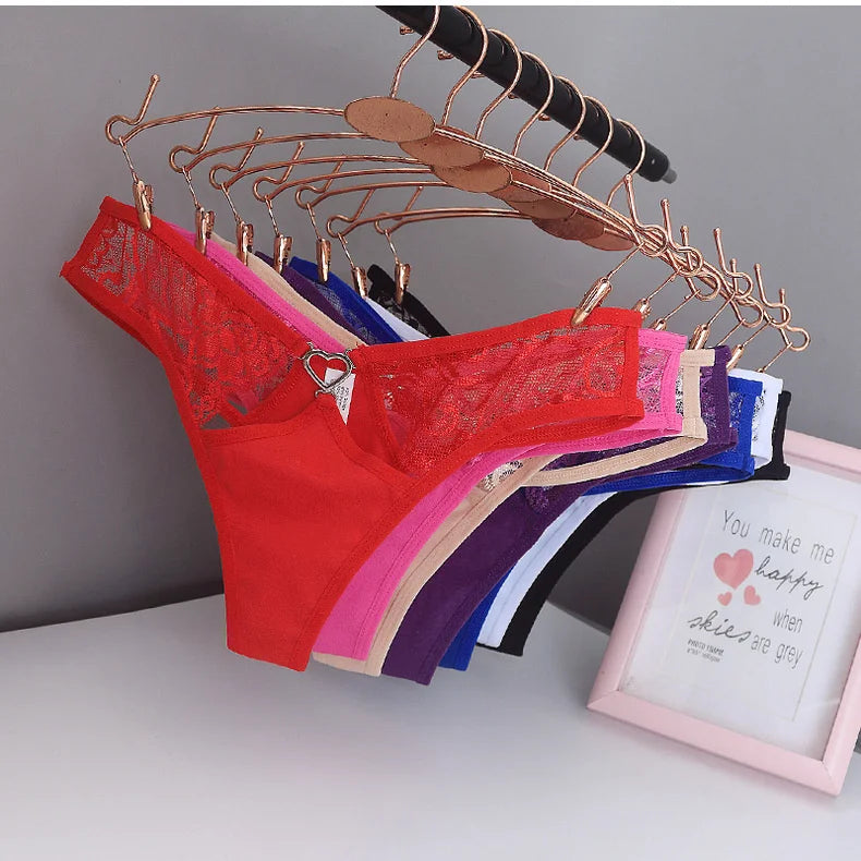 Women's Sexy lingerie Thongs G-string Underwear Panties Briefs Ladies T-back luxury peach heart thong pure cotton lace