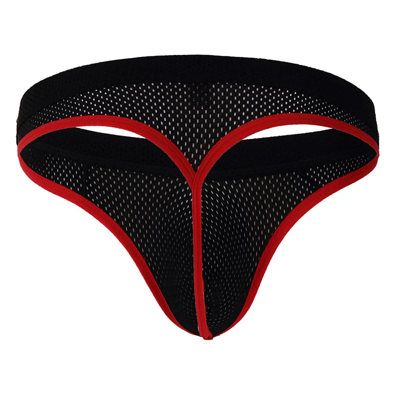 Men's Low Waist Thongs Breathable Nylon Mesh T Briefs Comfortable Underwear