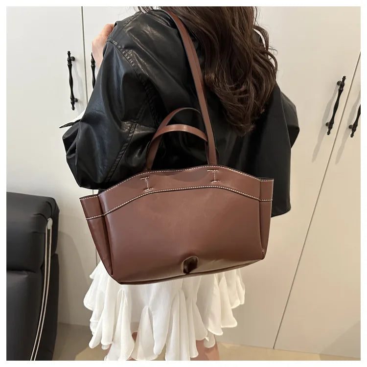 Women Tote Bag Underarm Bag Large Capacity PU Leather Shoulder Bags Vintage Solid Crossbody Bag Trendy Briefcase Bags with Purse