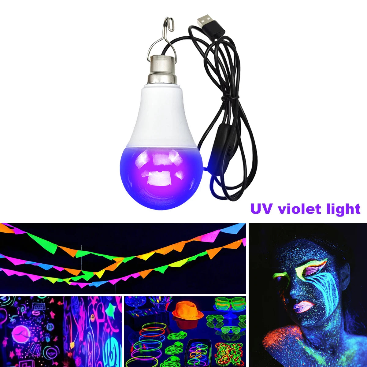 USB uv black light bulb 5V with switch violet light tube suitable for fluorescent birthday party cabinet decoration magic carpet