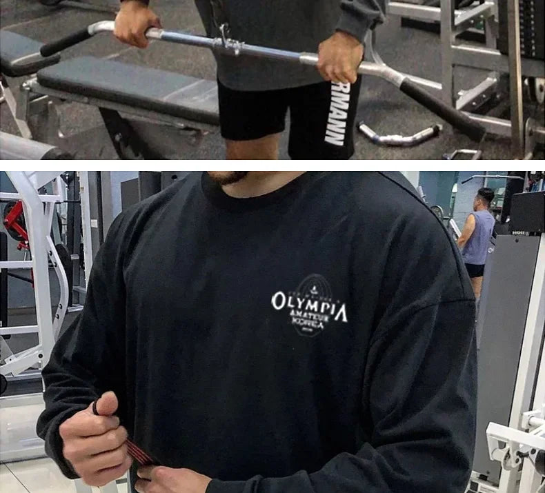 Men's Cotton Casual Long Sleeve T-shirt Man Gym Fitness Sweatshirt O-Neck Running Training Tops Male Workout Clothing Undershirt