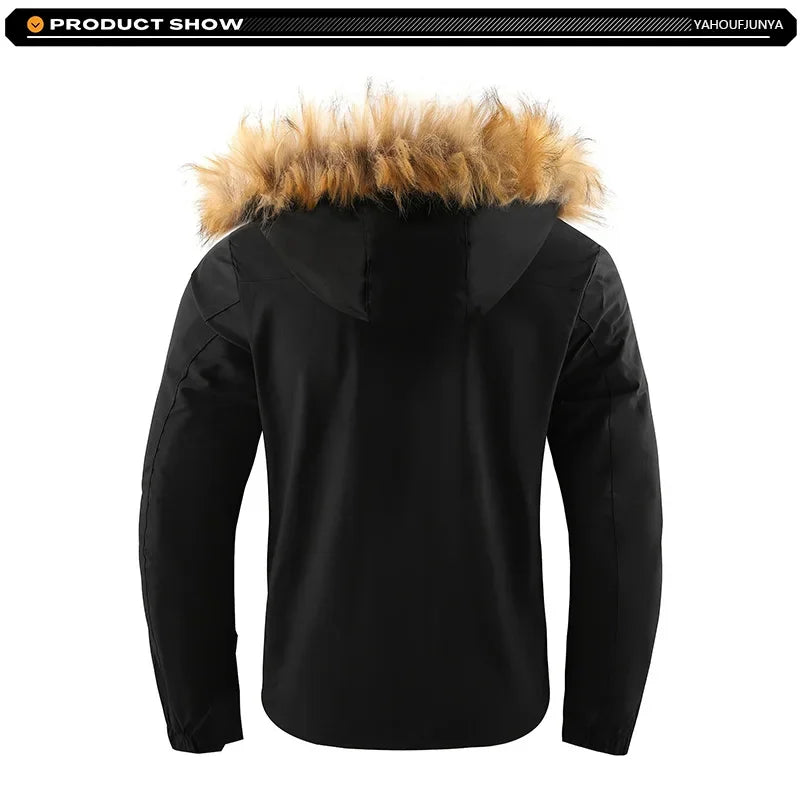 2026Winter Men Outwear Fleece Warm Removable Hooded Hiking Jacket Men Outdoor Windproof Casual Fashion Jacket Coat Male Clothing