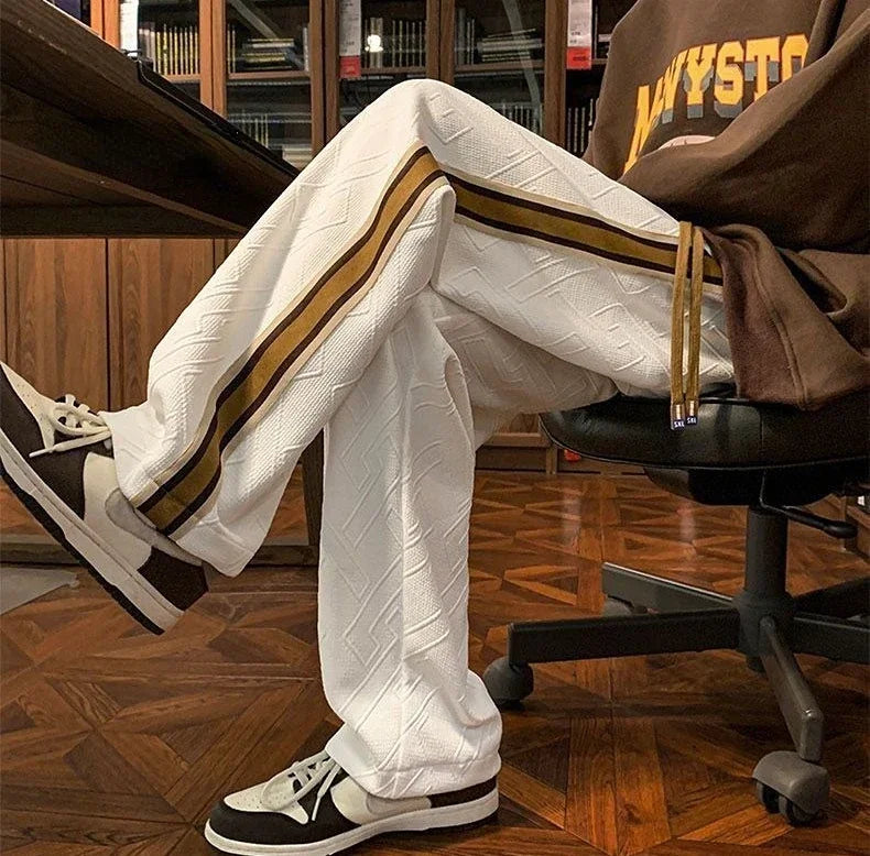 Man Sweat Pants Wide Leg Trousers Stripe Straight Men's Sweatpants Sport Athletic Track Tracksuit Bottoms Harajuku Trend Popular