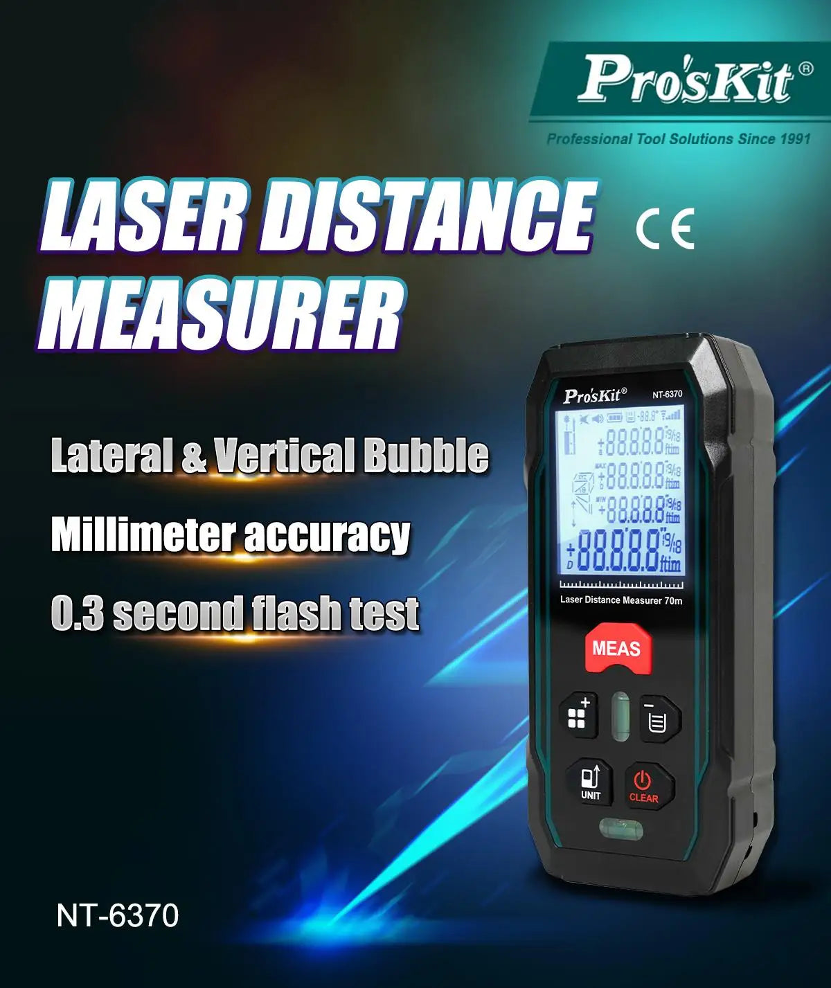 Pro'skit NT-6370 Laser Rangefinder 70M Handheld Laser Distance Meter Digital Range Finder Tape Measure 0.3 Second Flash Test