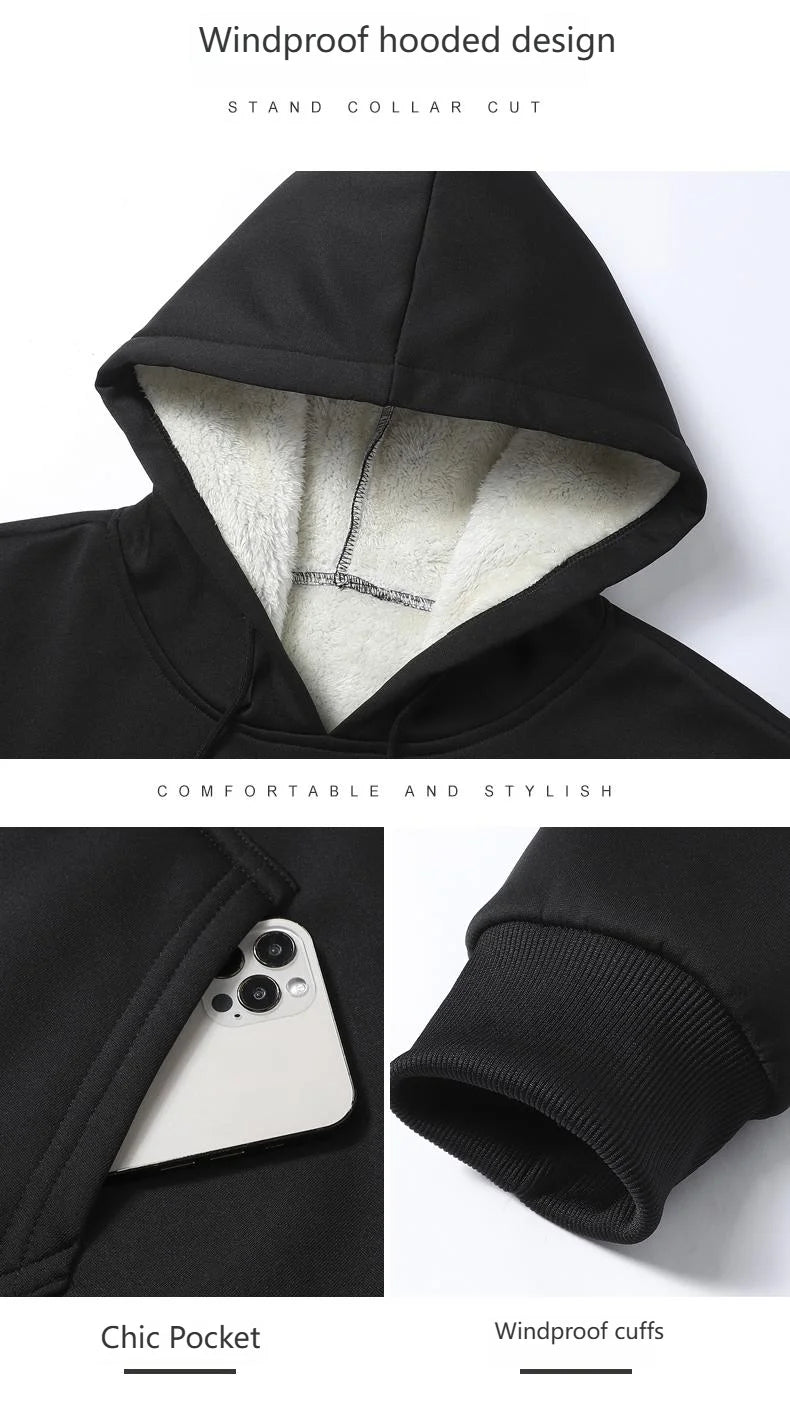 Winter Lambswool Men's Sets Thickened Fleece Sweatshirt Suit Men's Two-piece Hooded Tracksuit Men Sweatshirts Eu Sizes XS-2XL