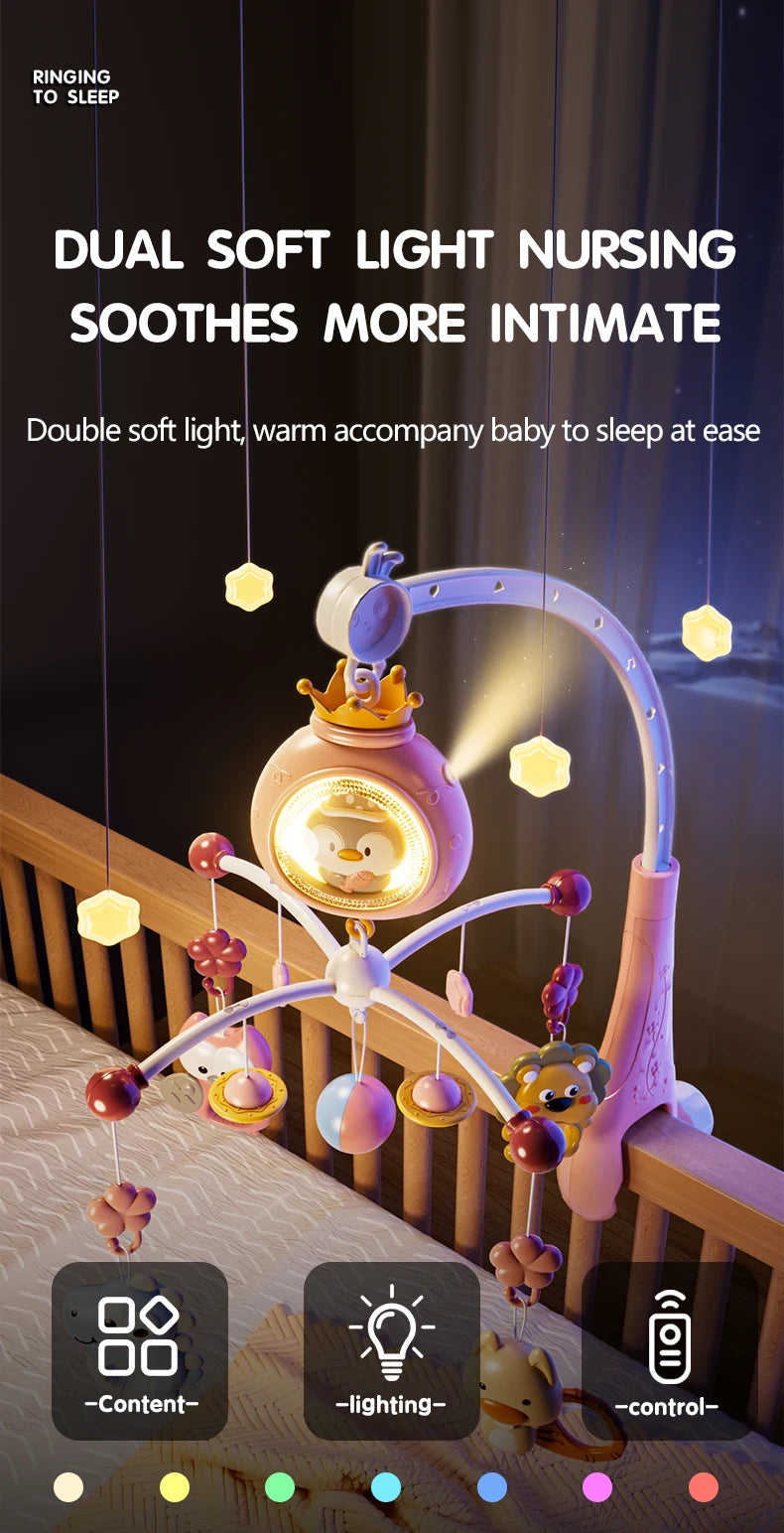 Baby Crib Bell Toys Musical Baby Crib Mobile with Lights Projection for 0-12Months Infants Crib Toys Bed Bell Toy Newborn Gifts