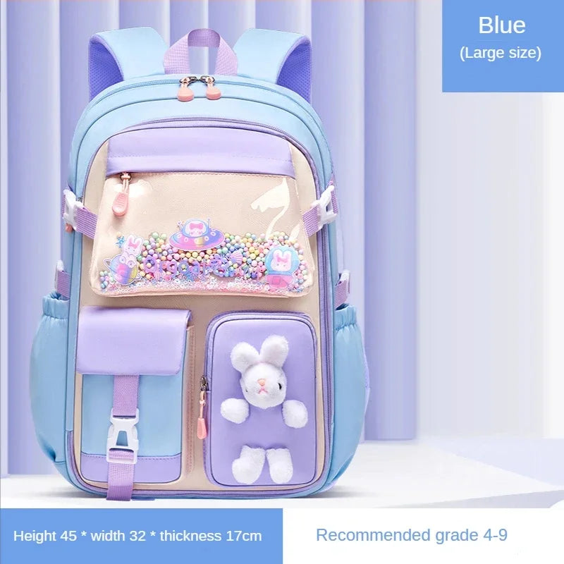 School Bag Oxford Cloth Polyester Waterproof Cute Cartoon Backpack Girls Spine Protection Rucksack Daily Campus Commuting Bag