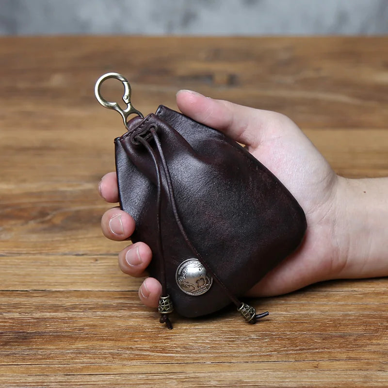 Genuine Leather Key Bag  First-layer Cowhide Coin Purse Simple Waist Bag Creative Lucky Bag Card Bag