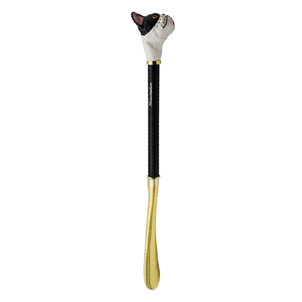 Long Metal Shoe Horn with Schima Wood Handle Solid Brass Animal Horse Head Long handle luxurious metal shoe horn Accessory
