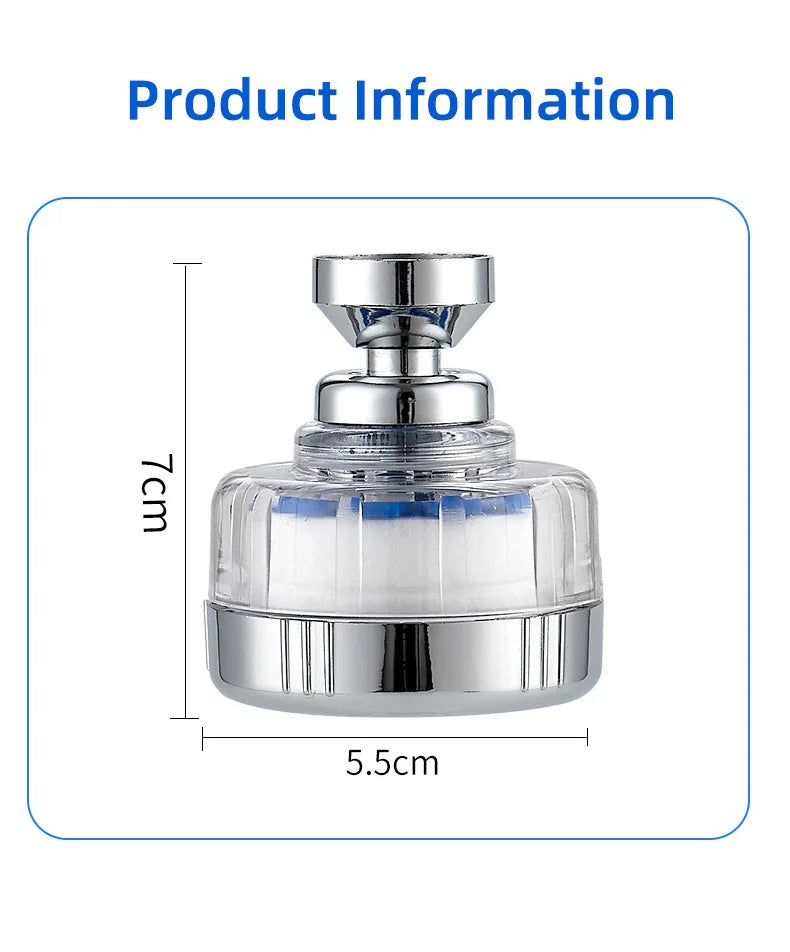 360° Faucet Water Filter Pressurized Sink Filter Water Purifier Kitchen Bathroom Tap Splash Proof Faucet Aerator Extender