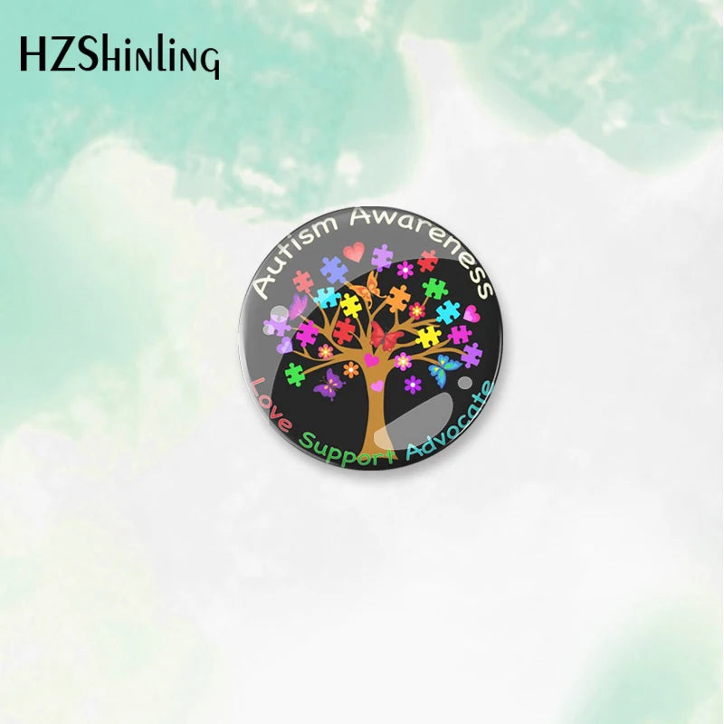 2023 New Autism Awareness Tree Love Support Pattern round Button Badge Brooch For Clothes Backpack Decoration Pin Jewelry