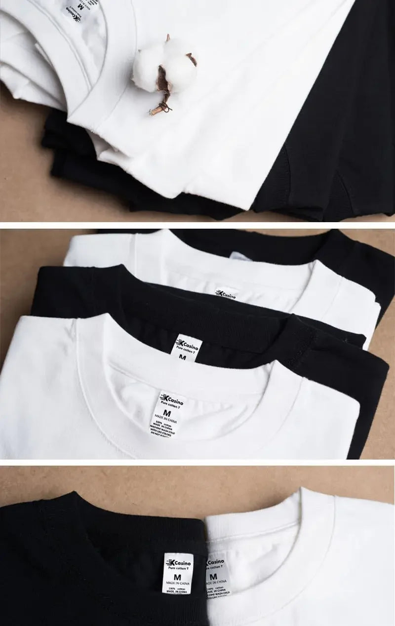 Men Women 100% Cotton  T-shirt Solid Color Trend Leisure Short Sleeve Black White Gray High Quality Heavy Fabric Loose T Shirt