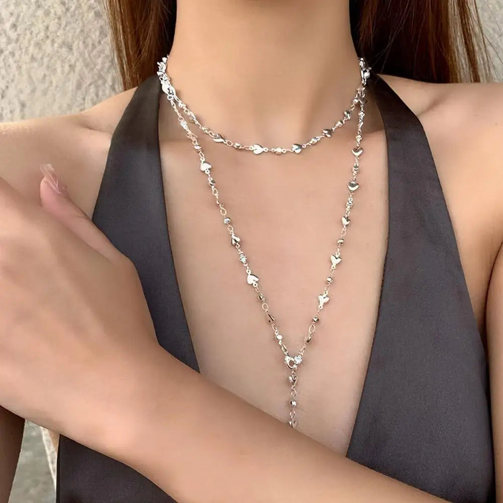 Long Y-Shaped Necklace for Women Bohemian Colorful Glass Metal Collarbone Chain Tassel Clavicle Choker Body Jewelry Gifts