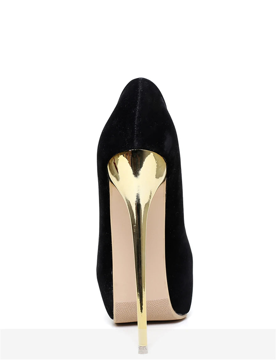 Women Red Wedding Shoes Autumn Fashion Platform Shallow Female Pumps Soft Flock Round Toe Super High Heels Party Shoe Size 41-47