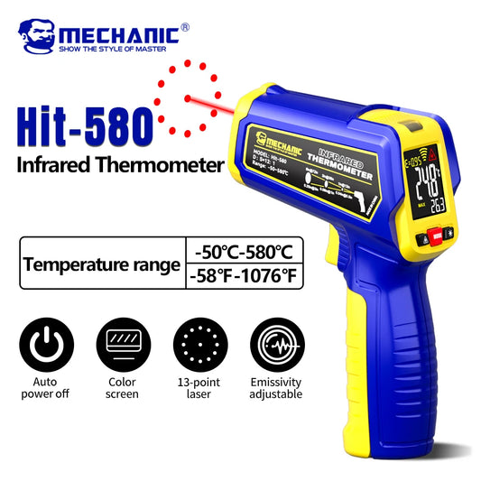 MECHANIC High-Precision Non-Contact Industrial Digital Thermometer -50°C~580°C 13-Point Infrared Laser Targeting LCD Display