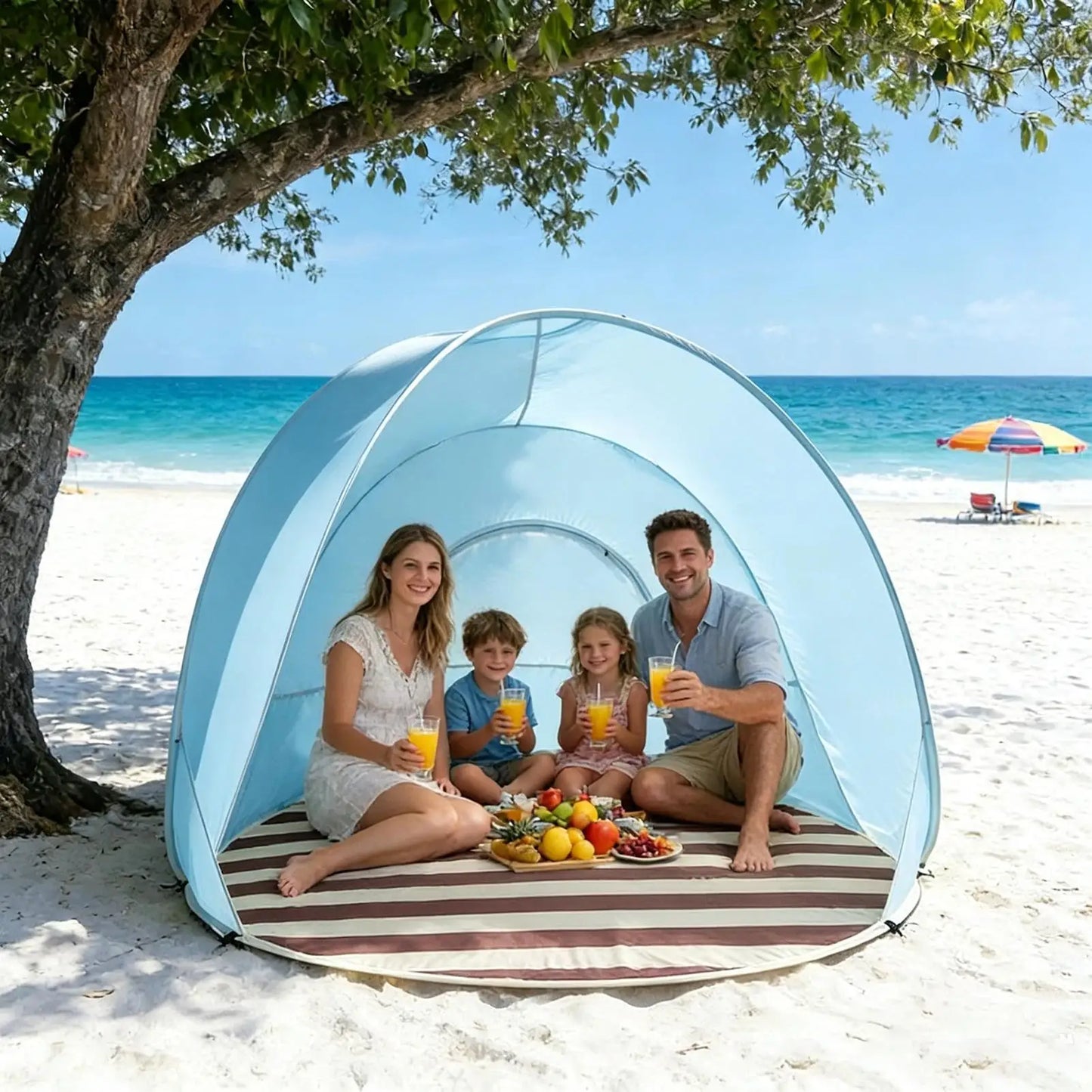 Reusable Beach Sun Shelter Tent One Click Open 3-4 People Tent Large Space Sunshade Outdoor Portable Camping Garden Beach Tent