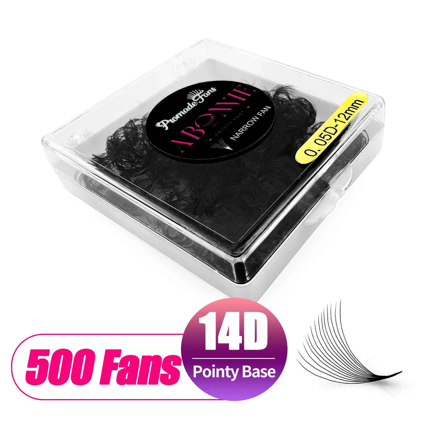 ABONNIE 500 Fans Loose Narrow Fan Lashes 8D-20D 8-15mm Pointy Base Premade Medium Stem Sharp Thin Russian Volume Eyelash