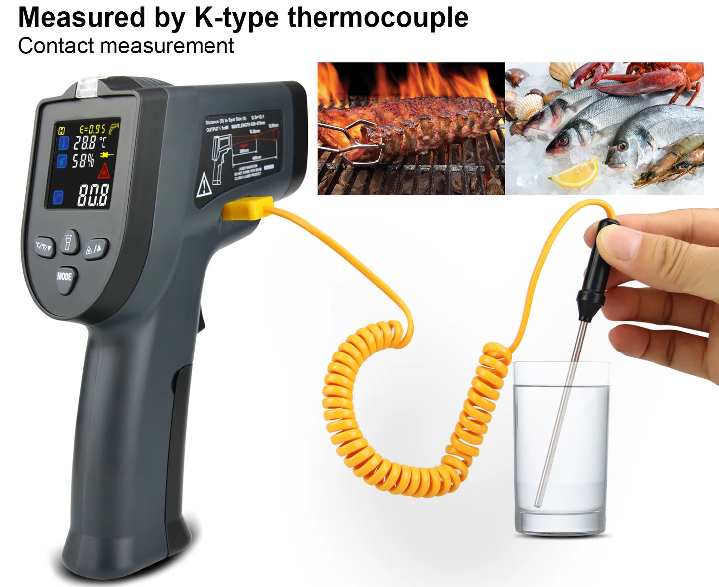 LCD Industrial Electronic Thermometer NonContact Digital Laser Temperature Meter Gun Laser Point Infrared Thermometer