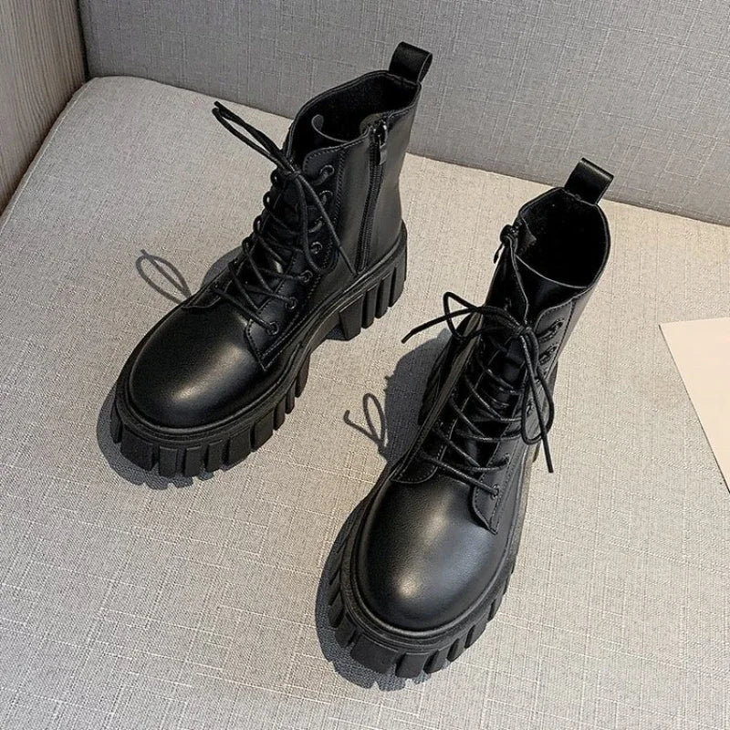 Women Boots High Quality Soft Leather Casual Boots Lace Up Ankle Boot Non Slip Platform Boots for Women Fashion Boot Botas Mujer