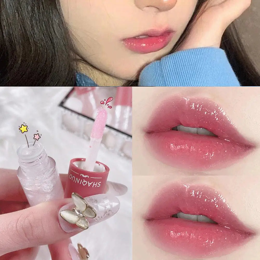 4Colors Lip Gloss Set Water-Gloss Lip Glaze, Moisturizing, Waterproof, Non-Stick Cup, High Pigment & Long-Lasting