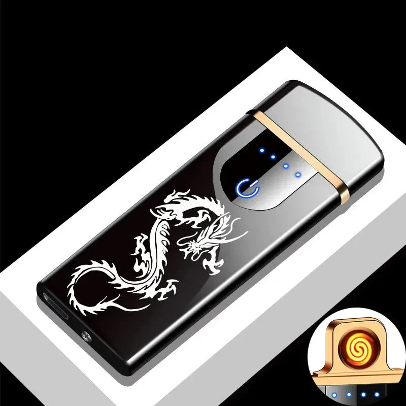 Hot Electric Windproof Metal Lighter Double Arc Plasma Flameless Rechargeable USB Lighter LED Power Display Touch Sensor Lighter