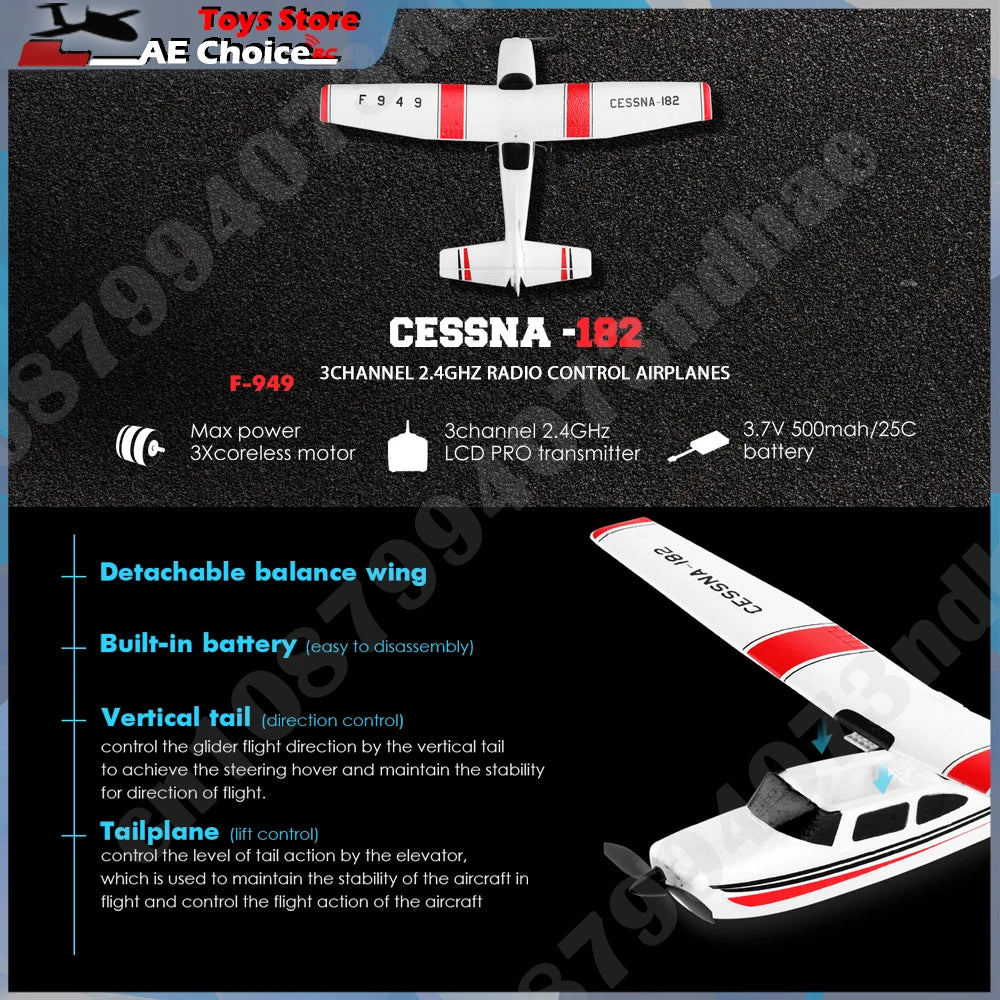 WLtoys 2.4G F949 RC Airplane Cessna 182 3D6G 3Ch Fixed Wing Plane Outdoor Drone RTF With Gyroscope RC Toy Gift for Adults