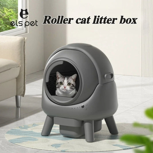 Self-cleaning Cat Litter Box Large Spaces Roller Intelligent Automatic Cat Toilet Sandbox Household Waste and Cleaning
